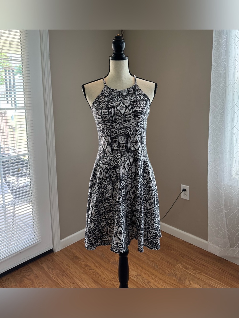 Mossimo Supply Co. Geometric Halter Dress Black White Boho M